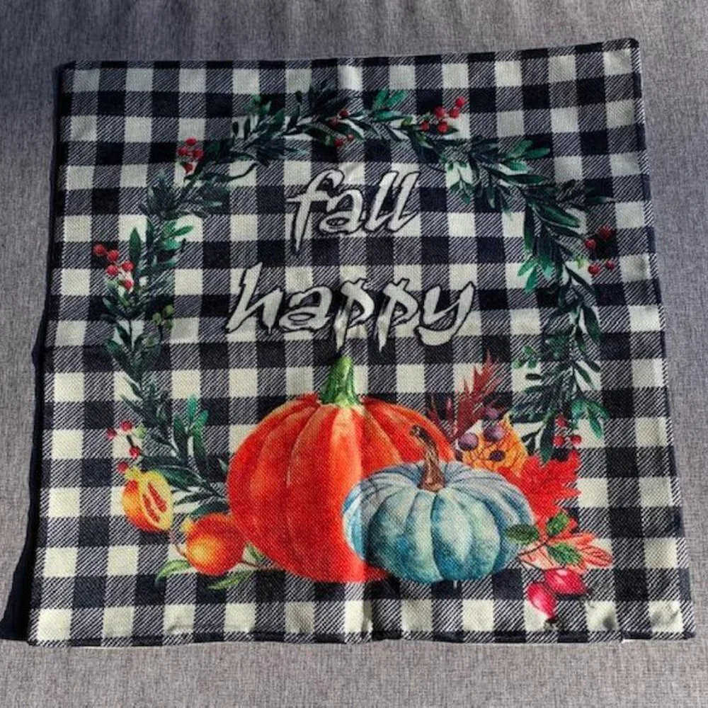 4 Pack Fall Black White Buffalo Plaids Pumpkin Pillow Covers 18